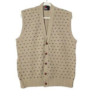 VTG Robert Bruce USA Mens Tan Wool Blend Old Money Patterned Sweater Vest Large